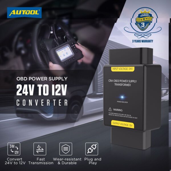 AUTOOL OBD Power Supply 24V to 12V Adapter Input Voltage 24V to Output Voltage 12V