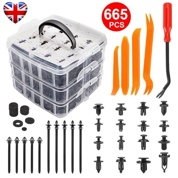 665 PCS Car Trim Body Fastener Clips Push Rivets Retainer Bumper Door Screw Panel