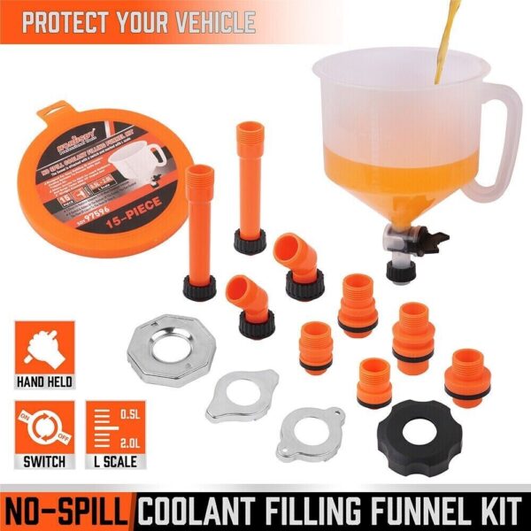 15 Piece No Spill Funnel Kit, For Coolant & Oil Filling etc.